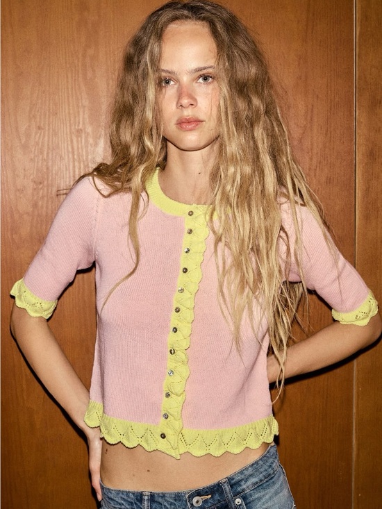 Zara Tops - ZARA BNWT POINTELLE COMBINATION CARDIGAN. PINK 2893/043/620